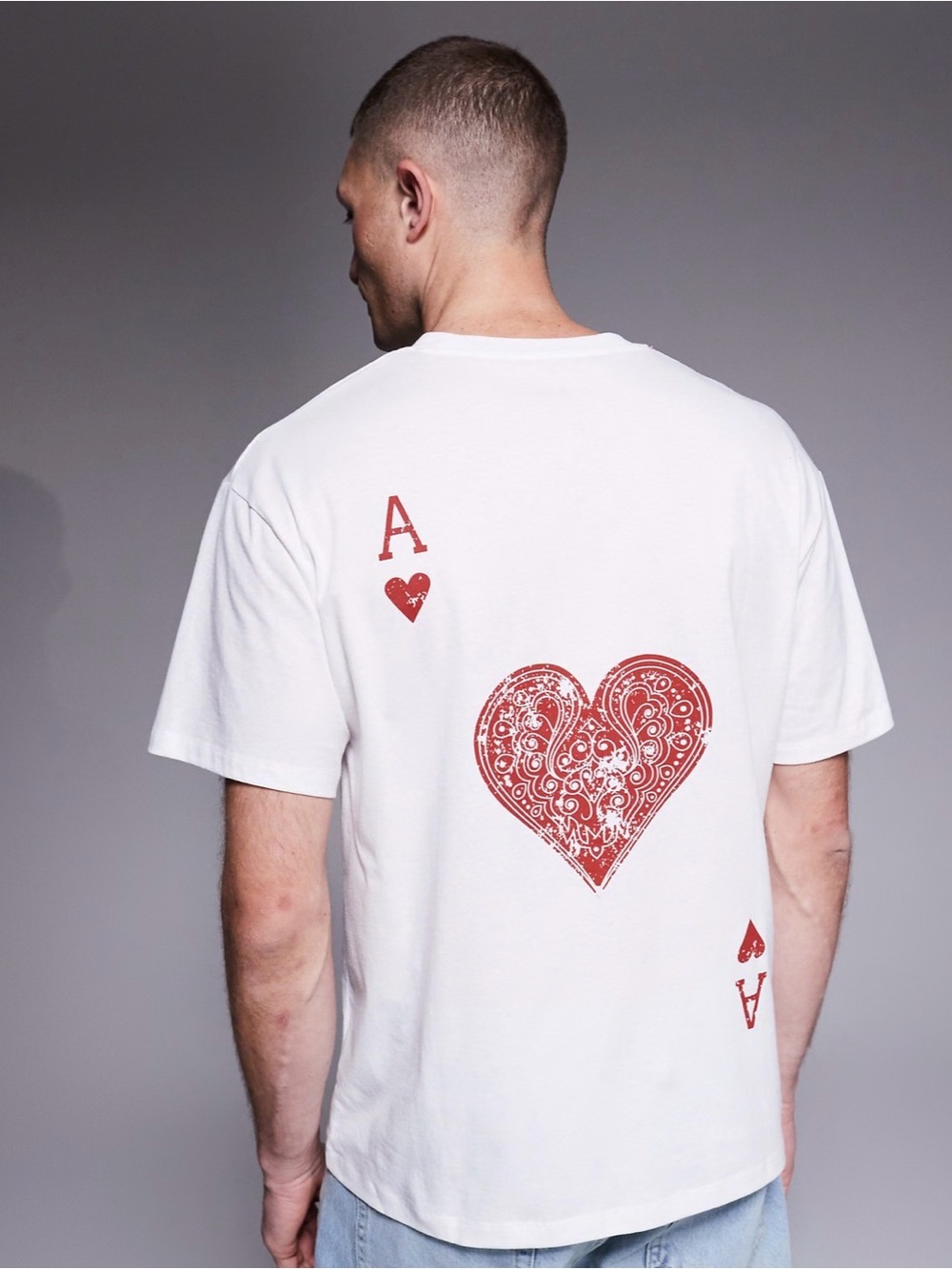 ASOS Jack & Jones oversized T-shirt with ace of hearts backprint in white size L